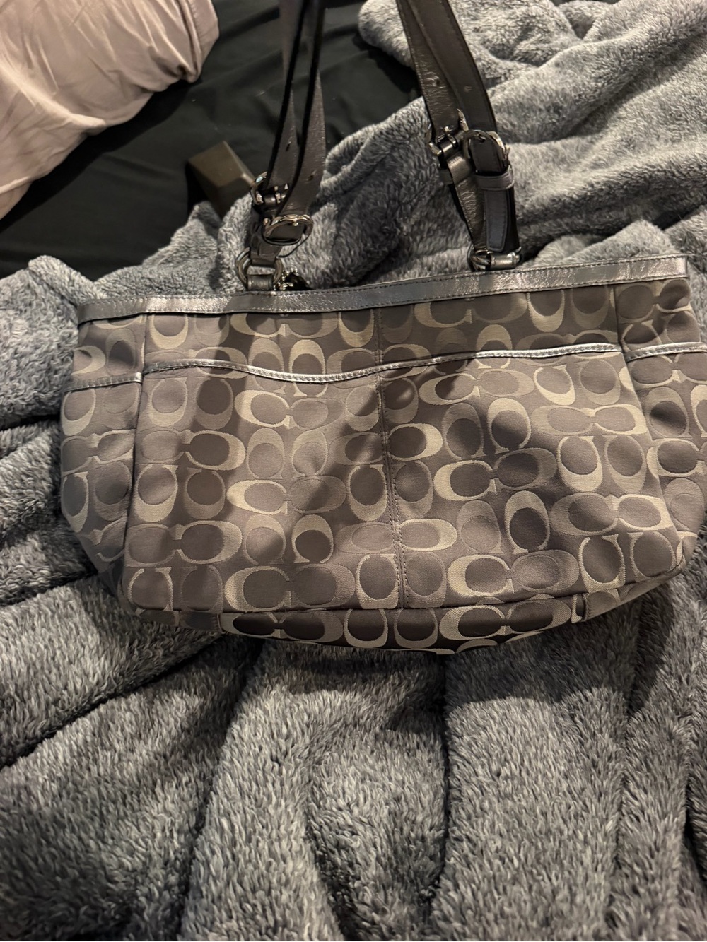 Coach Gray Signature Jacquard Shoulder Bag